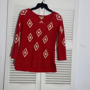 Ladies lucky brand sweater orange and white diamond shapes